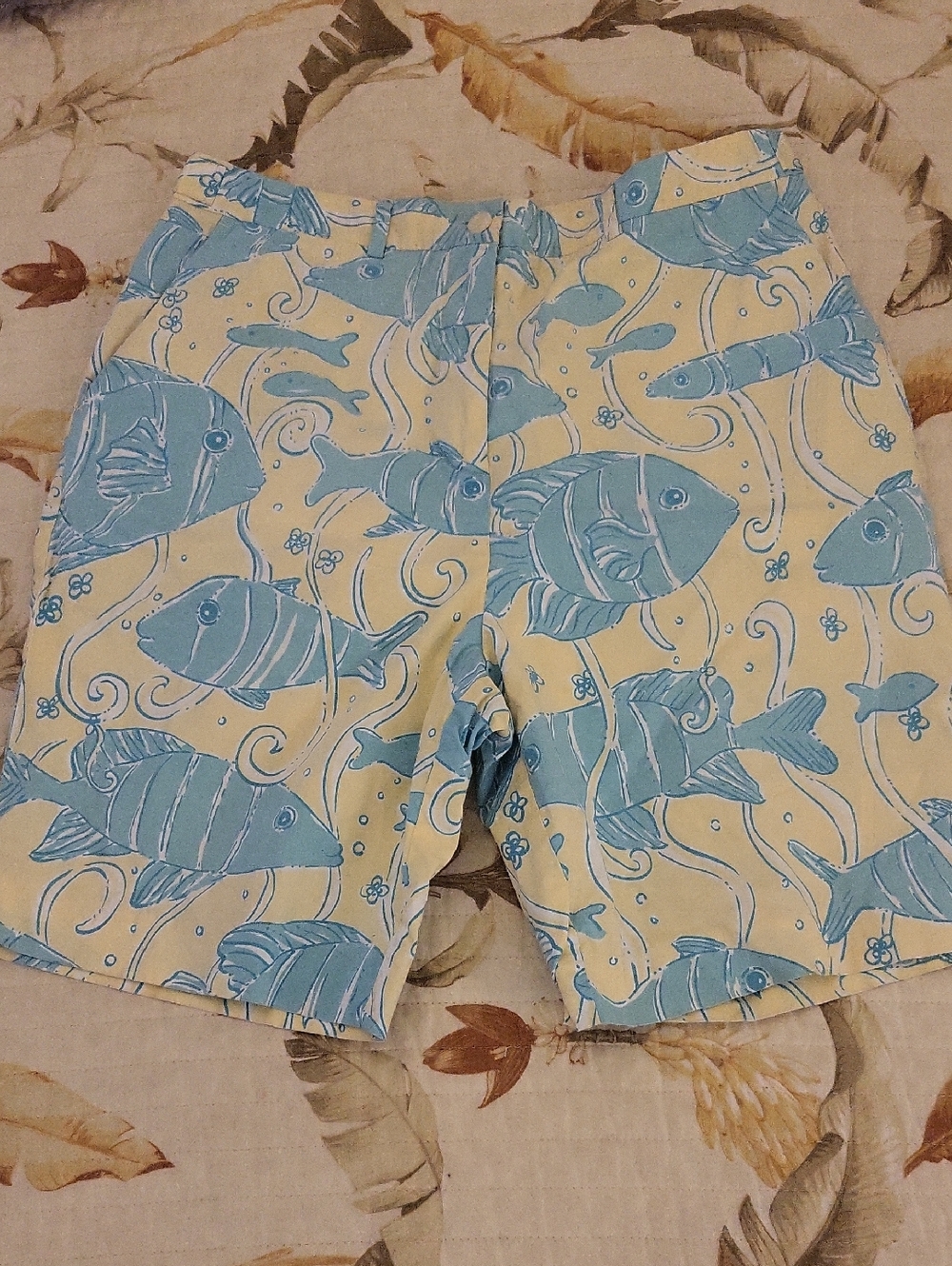 Lilly Pulitzer Yellow & Light Blue Fish Print Bermuda Shorts